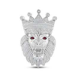 Men's Diamond & Lab-Created Ruby Lion with Crown Brooch 1 ct tw Sterling Silver