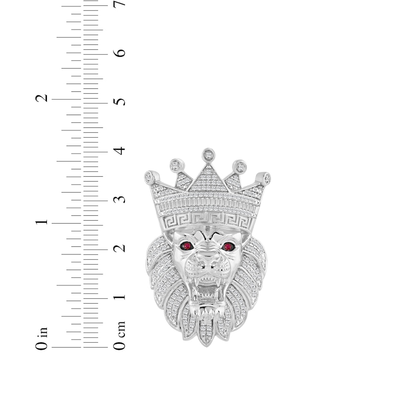 Main Image 3 of Men's Diamond & Lab-Created Ruby Lion with Crown Brooch 1 ct tw Sterling Silver