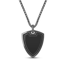 Ink & Ice Men's Black Diamond Shield Necklace 1/4 ct tw Black Rhodium-Plated Sterling Silver 22&quot;