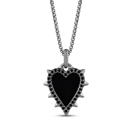 Ink & Ice Black Diamond & Ceramic Spike Heart Necklace 1/6 ct tw Black Rhodium-Plated Sterling Silver 18&quot;