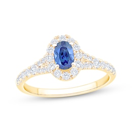 Now + Forever Oval-Cut Natural Blue Sapphire & Diamond Engagement Ring 1/2 ct tw 14K Yellow Gold