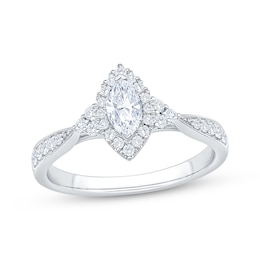 Now + Forever Marquise-Cut Diamond Halo Engagement Ring 5/8 ct tw 14K White Gold