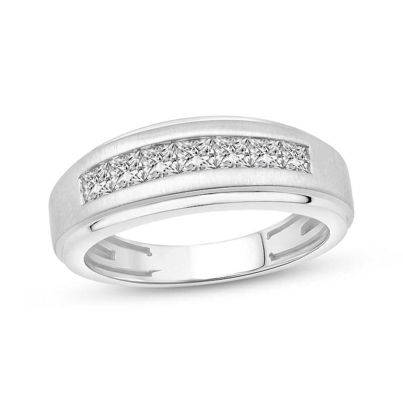 Main Image 1 of Men's Square-Cut Diamond Wedding Band 1 ct tw 10K White Gold