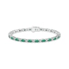 Thumbnail Image 1 of Oval-Cut Lab-Created Emerald & White Lab-Created Sapphire Link Bracelet Sterling Silver 7.25&quot;