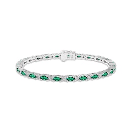 Oval-Cut Lab-Created Emerald & White Lab-Created Sapphire Link Bracelet Sterling Silver 7.25&quot;