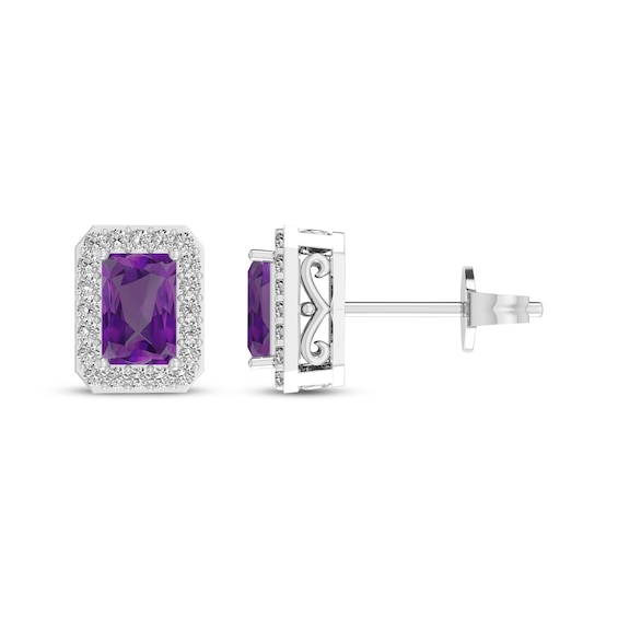 Octagon-Cut Amethyst & White Lab-Created Sapphire Earrings Sterling Silver