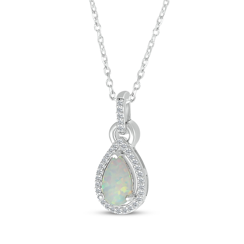 Pear-Shaped Lab-Created Opal & Diamond Necklace 1/10 ct tw Sterling Silver 18"