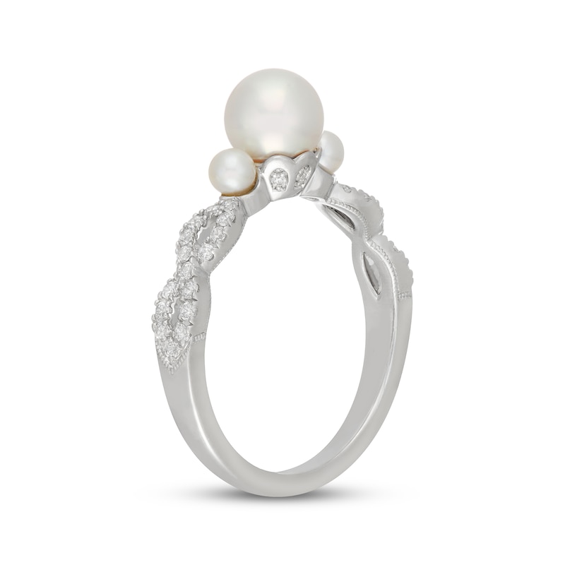 Main Image 2 of Neil Lane Cultured Akoya Pearl & Diamond Three-Stone Engagement Ring 1/4 ct tw 14K White Gold