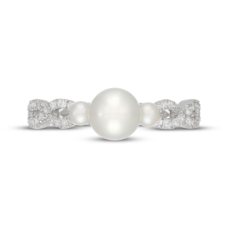 Main Image 3 of Neil Lane Cultured Akoya Pearl & Diamond Three-Stone Engagement Ring 1/4 ct tw 14K White Gold