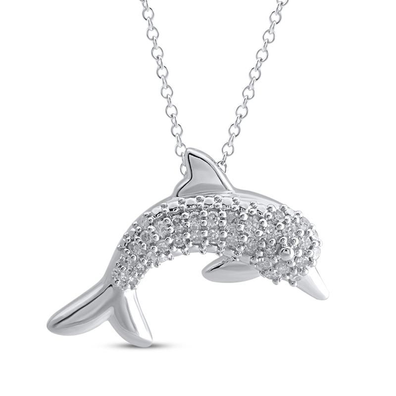 Main Image 1 of Diamond Dolphin Necklace 1/6 ct tw 10K White Gold 18&quot;