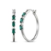 Thumbnail Image 1 of Oval-Cut Lab-Created Emerald & White Lab-Created Sapphire Hoop Earrings Sterling Silver