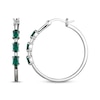 Thumbnail Image 3 of Oval-Cut Lab-Created Emerald & White Lab-Created Sapphire Hoop Earrings Sterling Silver