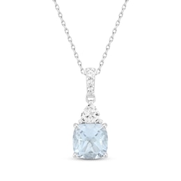 Cushion-Cut Aquamarine & White Lab-Created Sapphire Necklace Sterling Silver 18&quot;