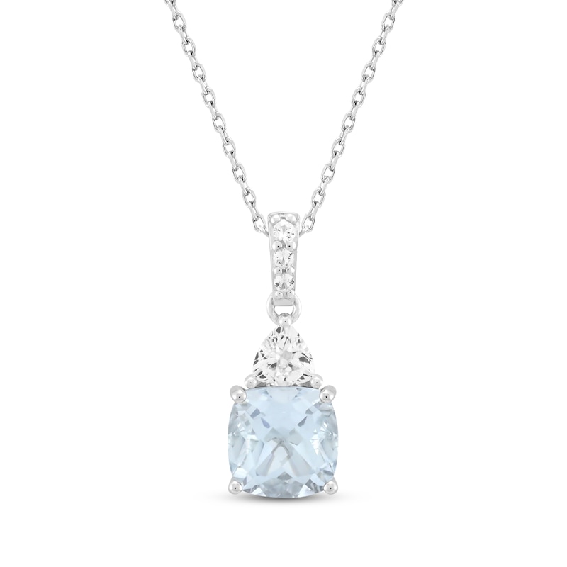 Main Image 1 of Cushion-Cut Aquamarine & White Lab-Created Sapphire Necklace Sterling Silver 18&quot;