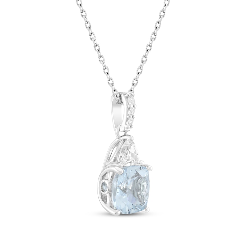 Main Image 2 of Cushion-Cut Aquamarine & White Lab-Created Sapphire Necklace Sterling Silver 18&quot;