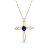 Thumbnail Image 1 of Oval-Cut Natural Blue Sapphire & Diamond Looping Cross Necklace 1/20 ct tw 10K Yellow Gold 18&quot;