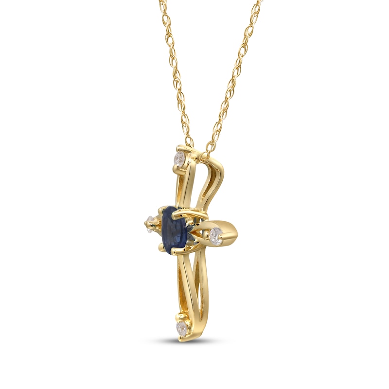 Main Image 2 of Oval-Cut Natural Blue Sapphire & Diamond Looping Cross Necklace 1/20 ct tw 10K Yellow Gold 18&quot;