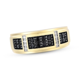 Now + Forever Men's Black & White Diamond Wedding Band 1/2 ct tw 10K Yellow Gold