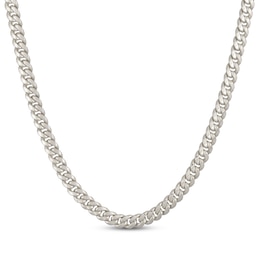 Cuban Curb Chain Necklace 6.8mm Hollow 14K White Gold 22&quot;