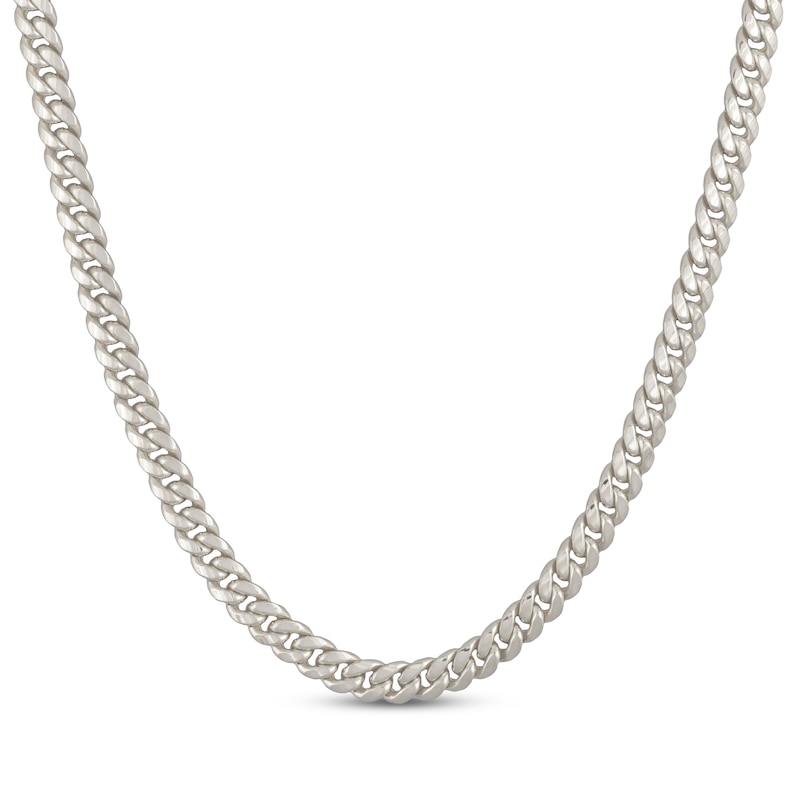 Hollow Cuban Curb Chain Necklace 6.8mm 14K White Gold 22"