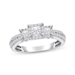 Memories, Moments, Magic Princess-Cut Diamond Three-Stone Engagement Ring 1 ct tw 10K White Gold