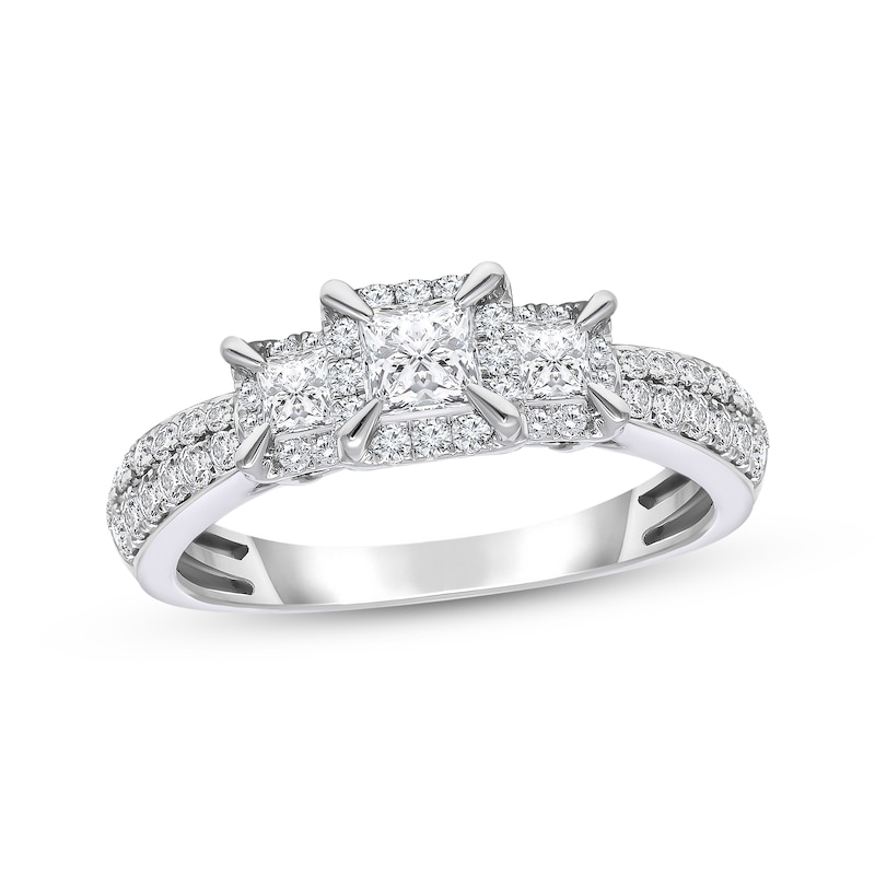 Main Image 1 of Memories, Moments, Magic Princess-Cut Diamond Three-Stone Engagement Ring 1 ct tw 10K White Gold