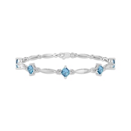 Square-Cut Swiss Blue Topaz & White Lab-Created Sapphire Bracelet Sterling Silver 7.25&quot;