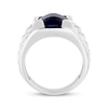 Thumbnail Image 3 of Men's Barrel-Cut Blue Lab-Created Sapphire & Diamond Accent Ring 10K White Gold