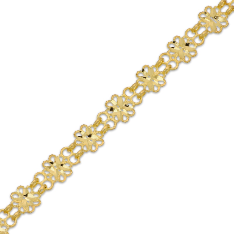 Italian Brilliance Diamond-Cut Flower Link Bracelet 14K Yellow Gold 7.5"