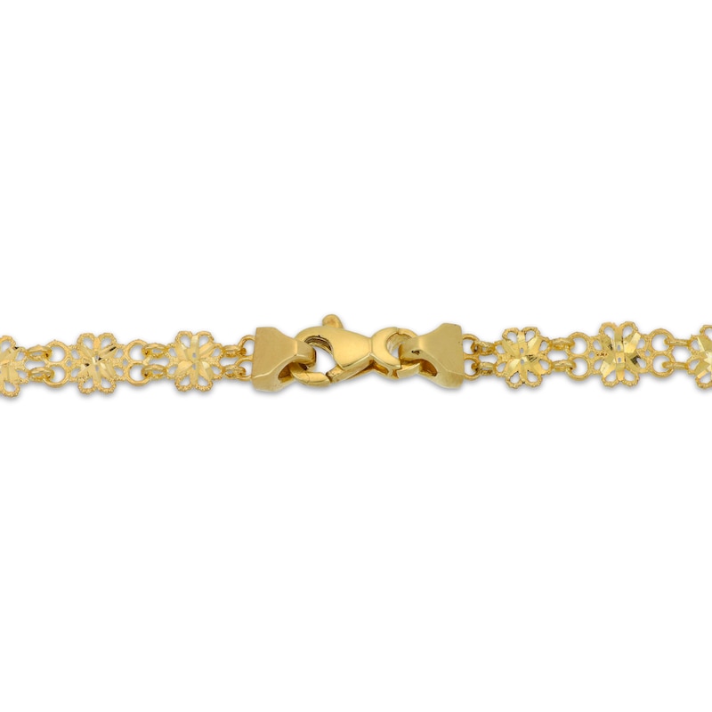 Italian Brilliance Diamond-Cut Flower Link Bracelet 14K Yellow Gold 7.5"