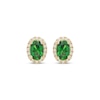 Thumbnail Image 2 of Oval-Cut Lab-Created Emerald & White Lab-Created Sapphire Halo Stud Earrings 10K Yellow Gold