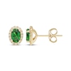 Thumbnail Image 3 of Oval-Cut Lab-Created Emerald & White Lab-Created Sapphire Halo Stud Earrings 10K Yellow Gold