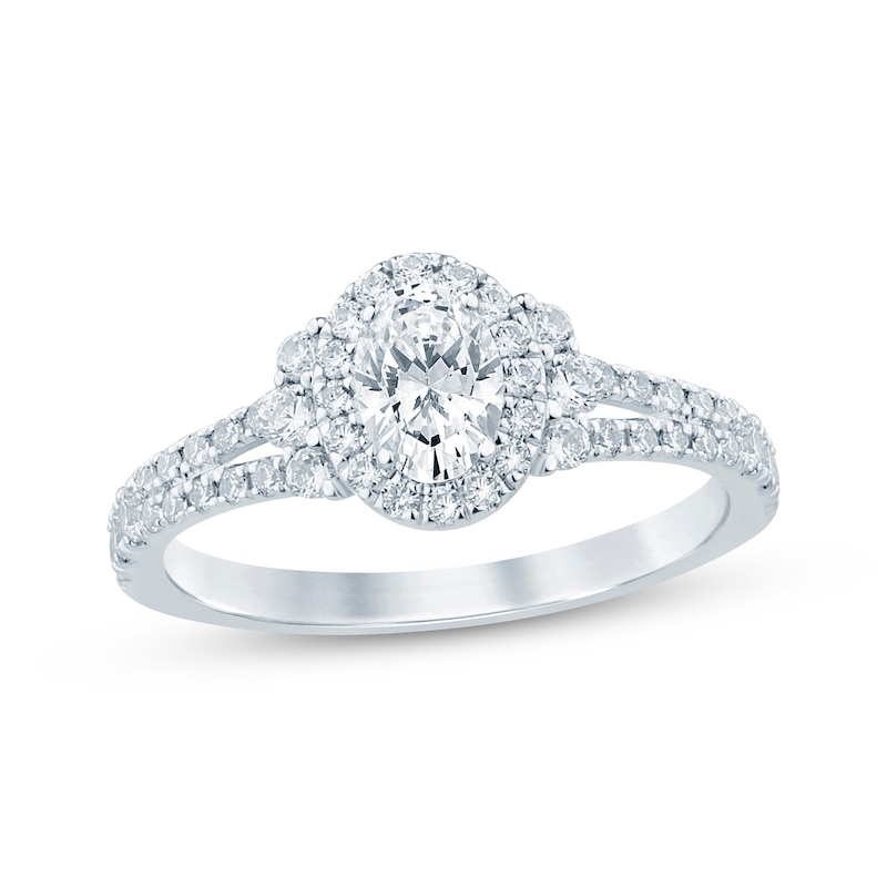 Main Image 1 of Oval-Cut Diamond Halo Engagement Ring 1 ct tw 14K White Gold