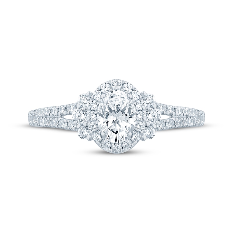 Main Image 3 of Oval-Cut Diamond Halo Engagement Ring 1 ct tw 14K White Gold