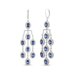 Oval-Cut Blue Lab-Created Sapphire & White Lab-Created Sapphire Chandelier Earrings Sterling Silver