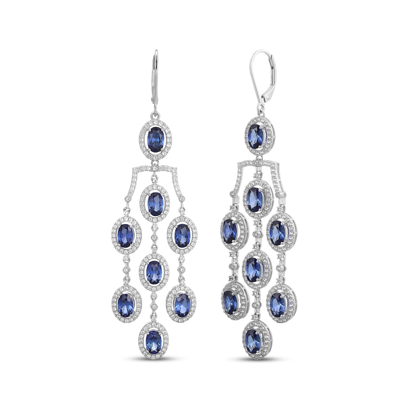 Main Image 1 of Oval-Cut Blue Lab-Created Sapphire & White Lab-Created Sapphire Chandelier Earrings Sterling Silver