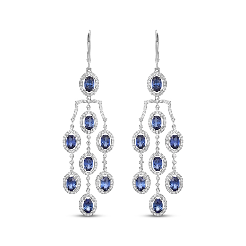 Main Image 2 of Oval-Cut Blue Lab-Created Sapphire & White Lab-Created Sapphire Chandelier Earrings Sterling Silver