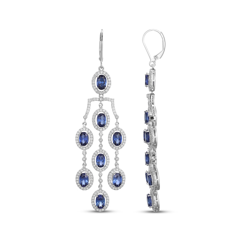 Main Image 3 of Oval-Cut Blue Lab-Created Sapphire & White Lab-Created Sapphire Chandelier Earrings Sterling Silver