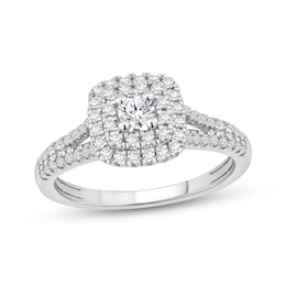 Now + Forever Round-Cut Diamond Double Cushion Halo Engagement Ring 1/2 ct tw 10K White Gold