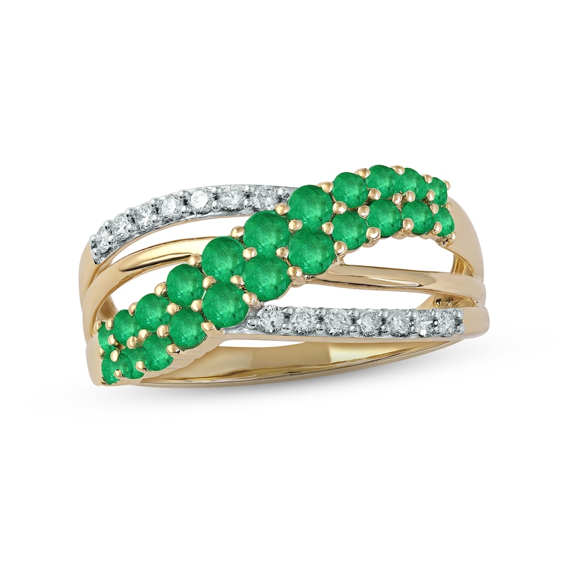 Main Image 1 of Emerald Ring 1/6 ct tw Diamonds 10K Yellow Gold