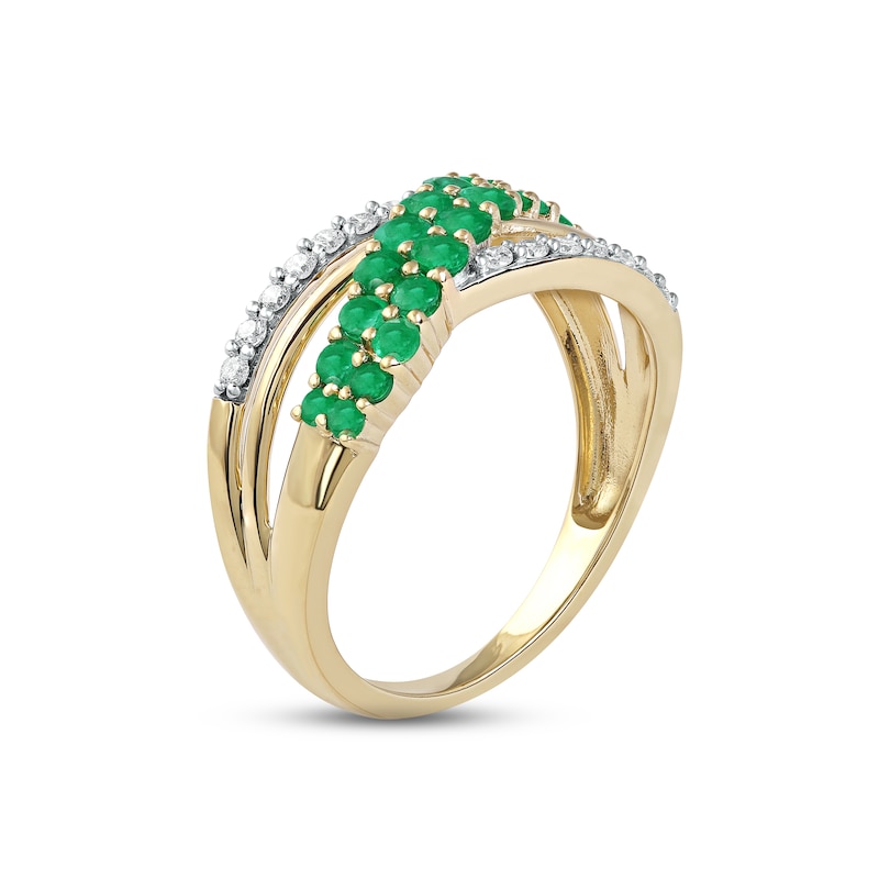 Main Image 2 of Emerald Ring 1/6 ct tw Diamonds 10K Yellow Gold