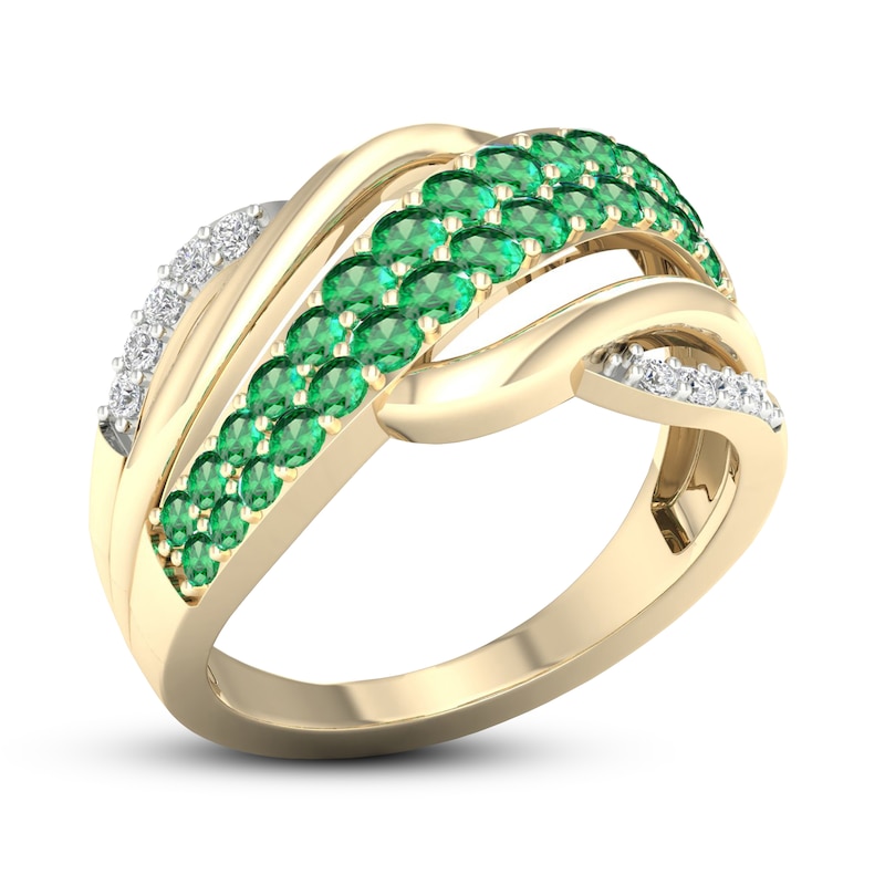 Main Image 4 of Emerald Ring 1/6 ct tw Diamonds 10K Yellow Gold