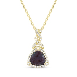 Trillion-Cut Lab-Created Alexandrite & White Lab-Created Sapphire Necklace 10K Yellow Gold 18&quot;