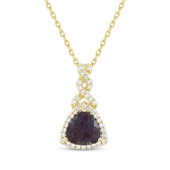 Trillion-Cut Lab-Created Alexandrite & White Lab-Created Sapphire Necklace 10K Yellow Gold 18"