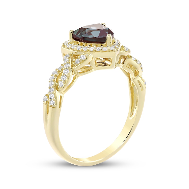 Main Image 2 of Trillion-Cut Lab-Created Alexandrite & White Lab-Created Sapphire Ring 10K Yellow Gold