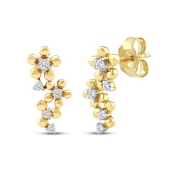 Diamond Flower Trio Earrings 1/10 ct tw 10K Yellow Gold