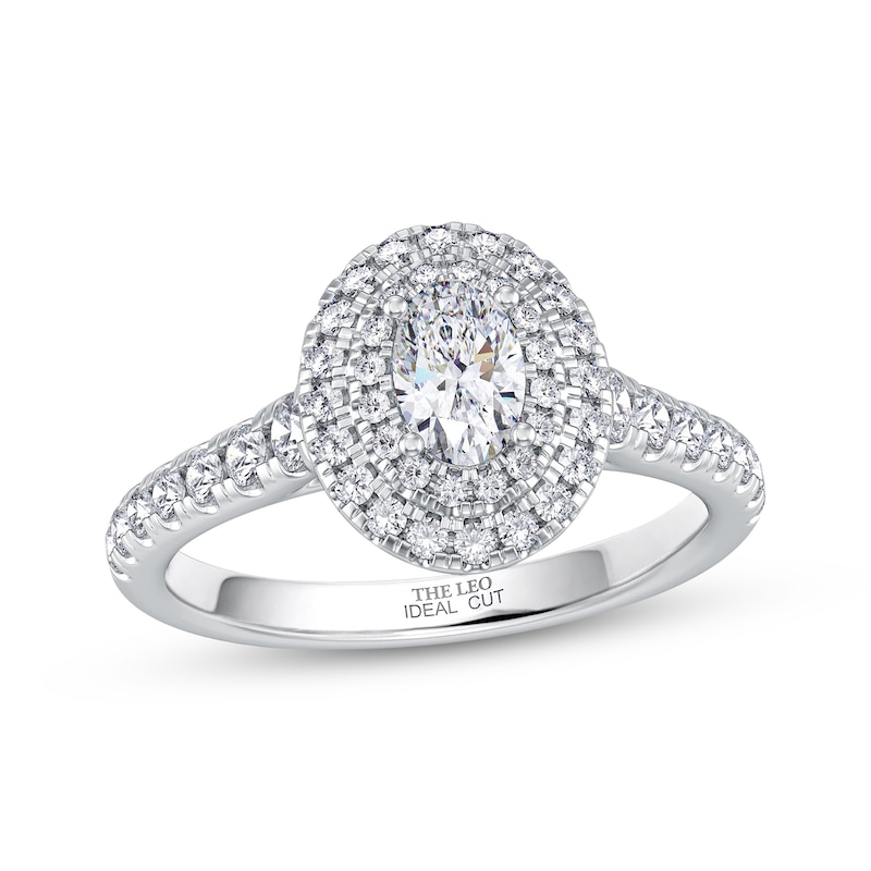 Main Image 1 of THE LEO Ideal Cut Diamond Oval Halo Engagement Ring 1 ct tw 14K White Gold