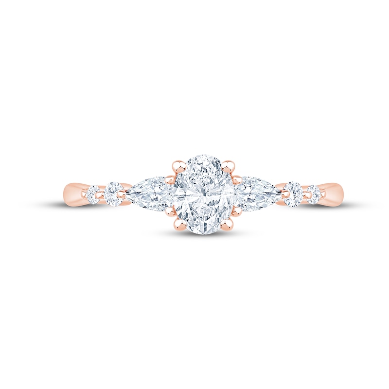 Main Image 3 of Lab-Grown Diamonds by KAY Oval-Cut & Pear-Shaped Three-Stone Engagement Ring 5/8 ct tw 14K Rose Gold