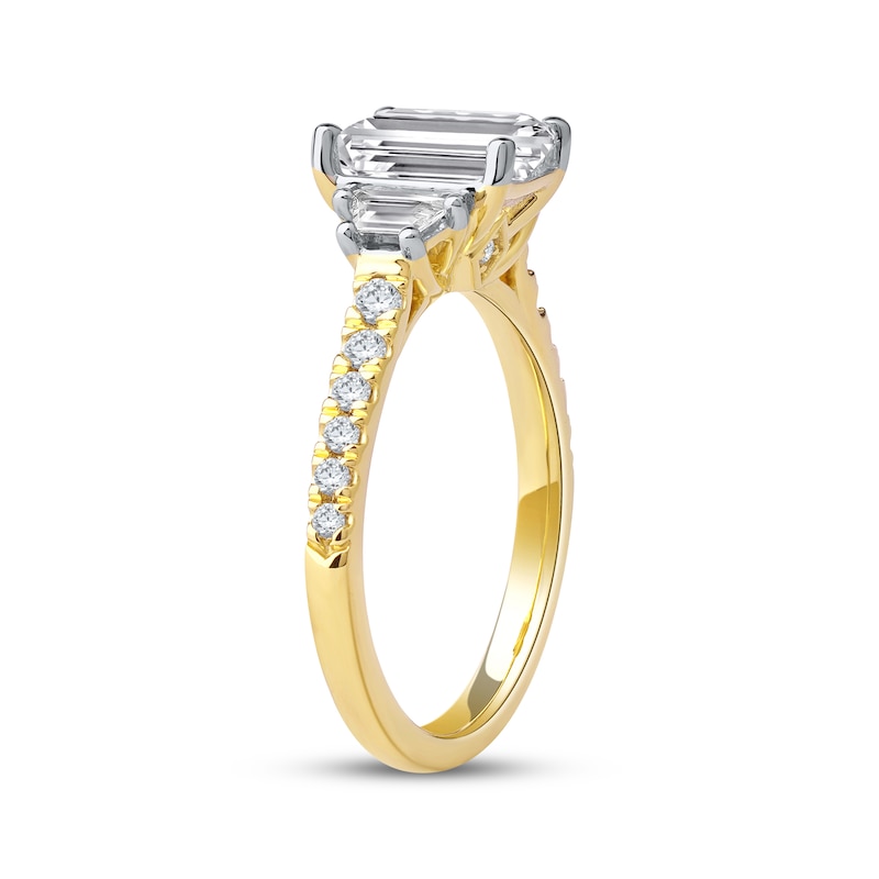 Main Image 2 of Memories Moments Magic Emerald-Cut & Trapezoid-Cut Lab-Grown Diamond Engagement Ring 2-5/8 ct tw 14K Yellow Gold