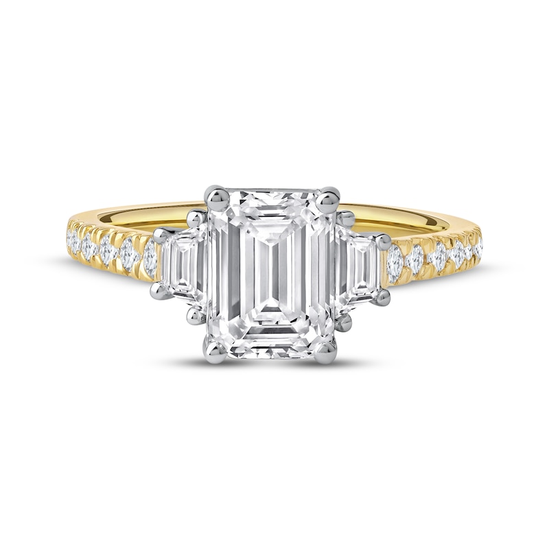 Main Image 3 of Memories Moments Magic Emerald-Cut & Trapezoid-Cut Lab-Grown Diamond Engagement Ring 2-5/8 ct tw 14K Yellow Gold